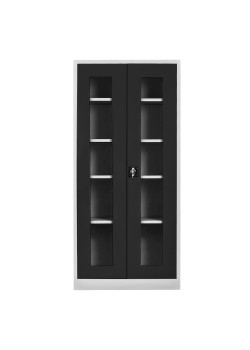 Sac Dolap Ofis Camlı 198 lik Dosya Dolabı Gri-Siyah